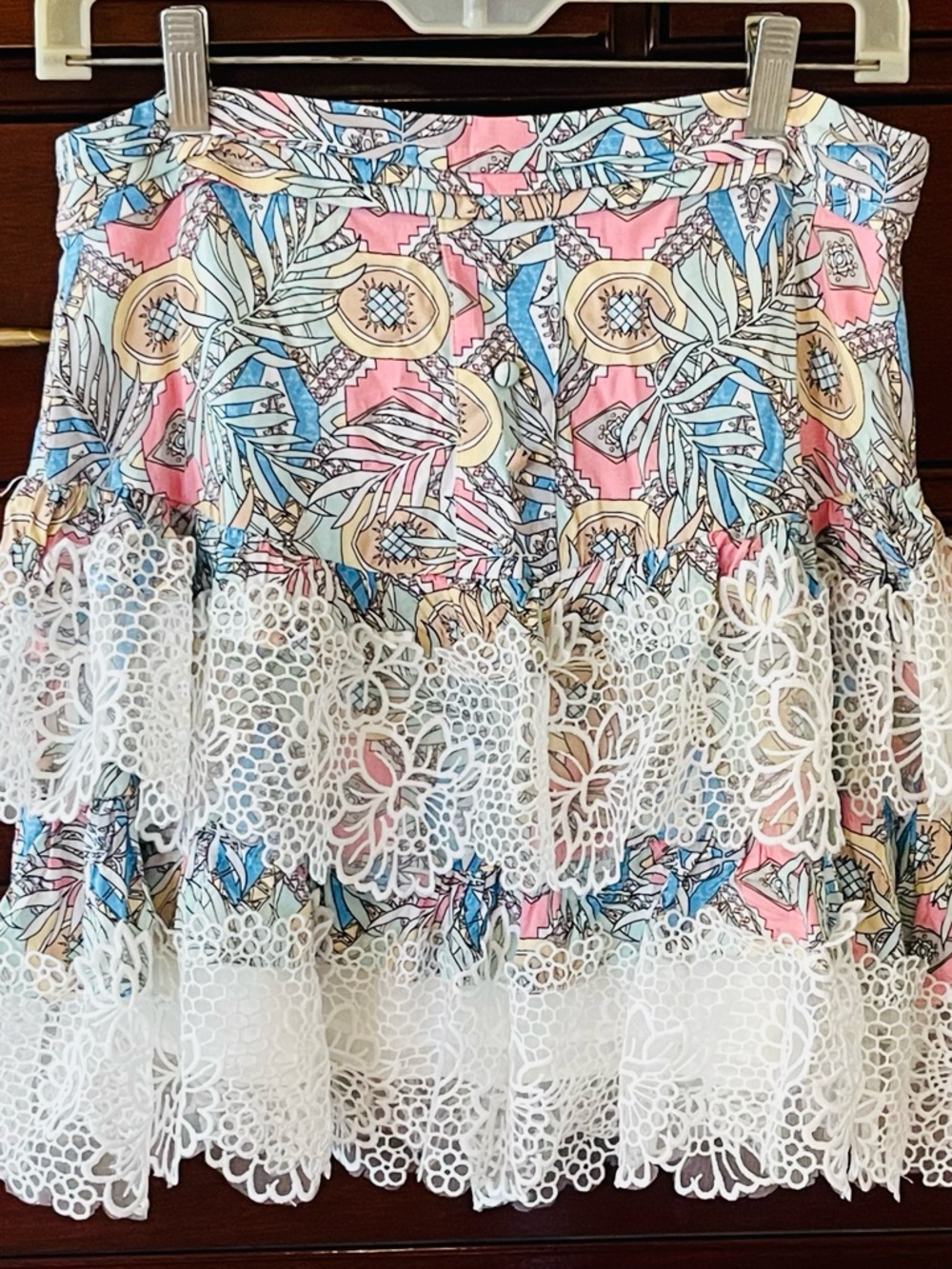 Mulla Women’s Multicolor Abstract Floral Layered Lace Skirt sz Large NWT New